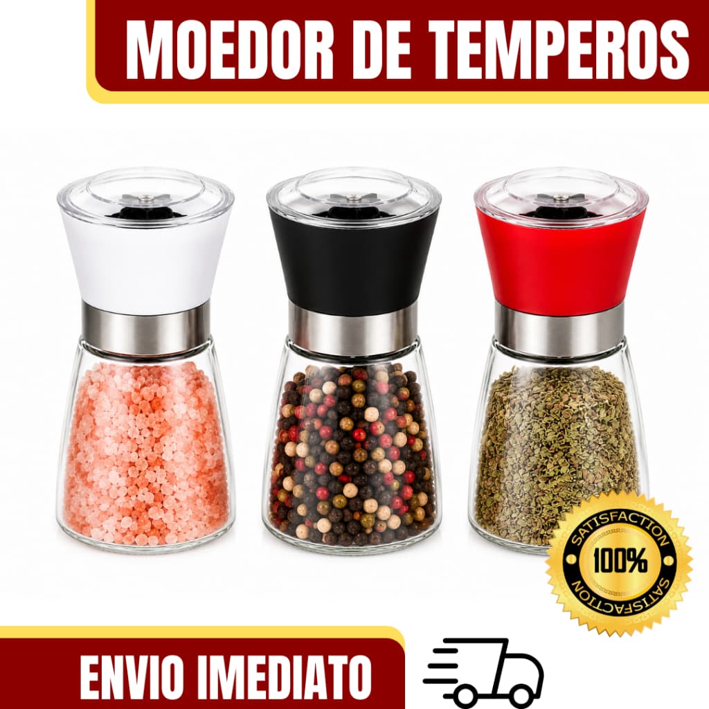Kit 2 Moedor De Tempero com Regulador Sal Pimenta Porta Condimentos Especiarias De Vidro Premium