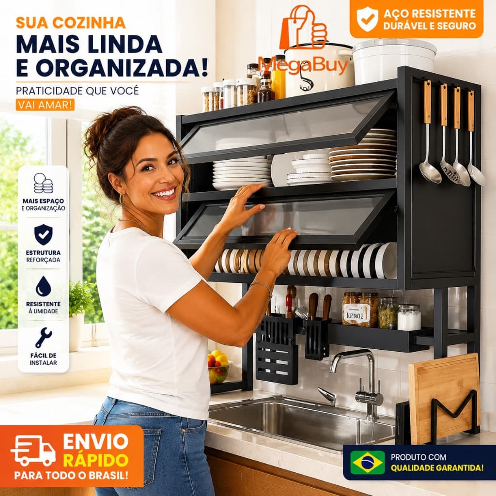 85cm Escorredor De Louça Suspenso Inox Organizador De Pia Cozinha Premium