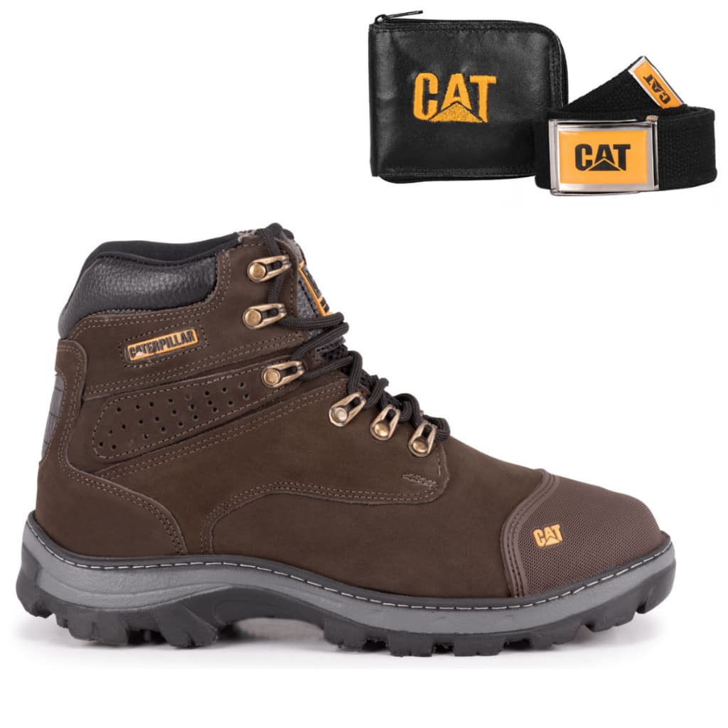 Bota Caterpillar Outdoor Adventure Tratorada Confortável Cano Médio + Brindes