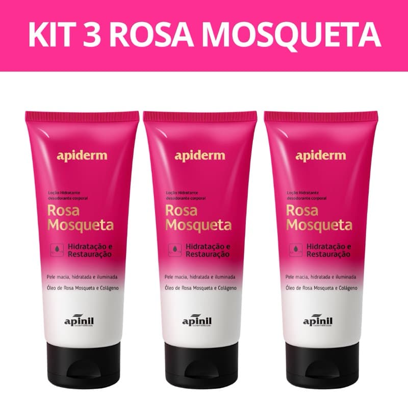KIT 3 Hidratante Corporal ROSA MOSQUETA Creme Loção 190g - Apinil SEX SHOP pó