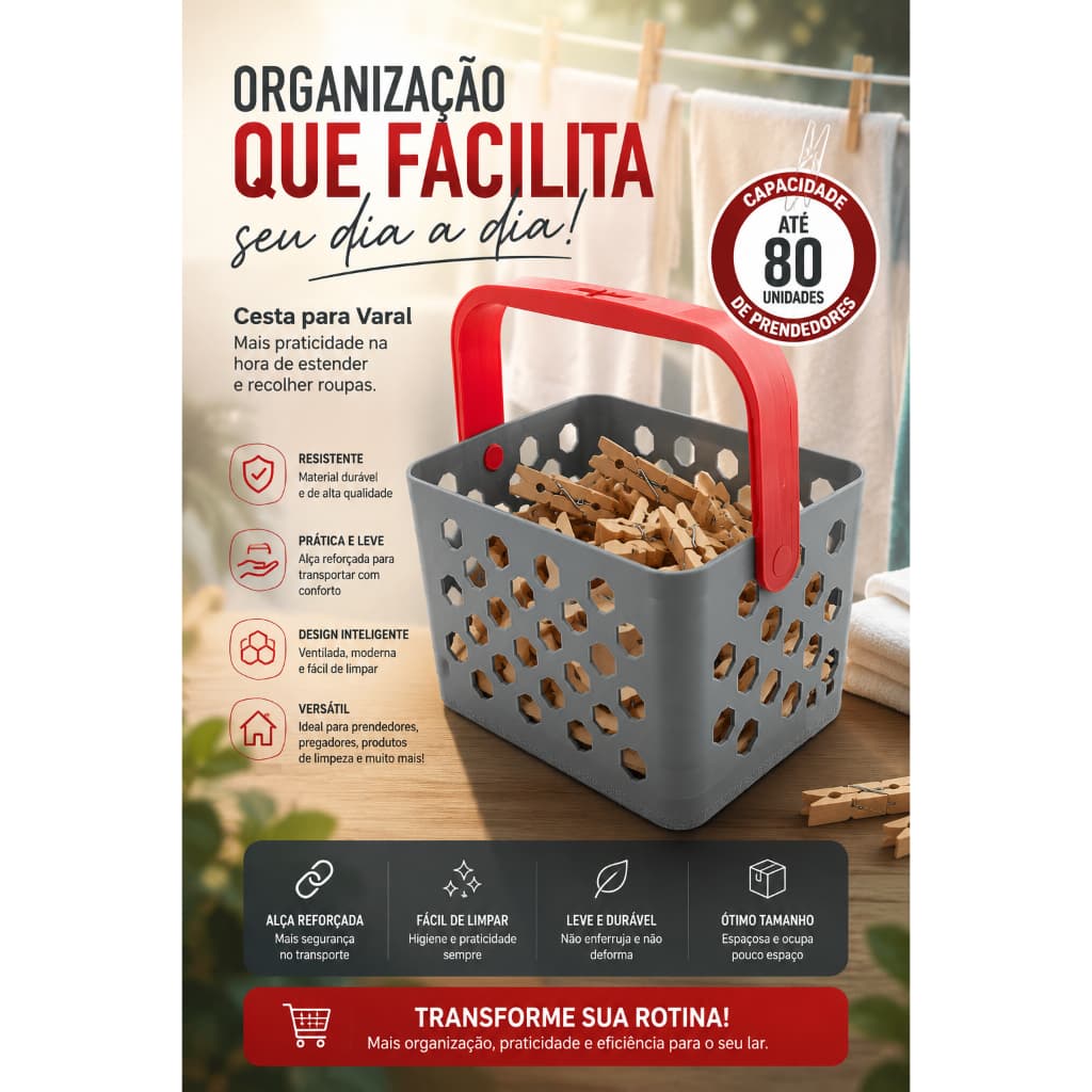 CESTA ORGANIZADORA PARA PRENDEDORES | PORTA UTENSÍLIOS MULTIFUNCIONAL COM ALÇA REFORÇADA