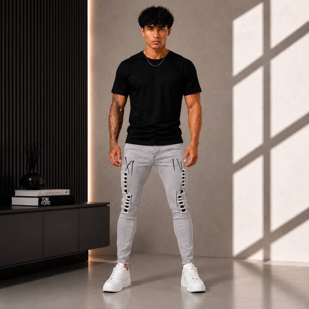 calça jeans  masculina jogador cinza -2