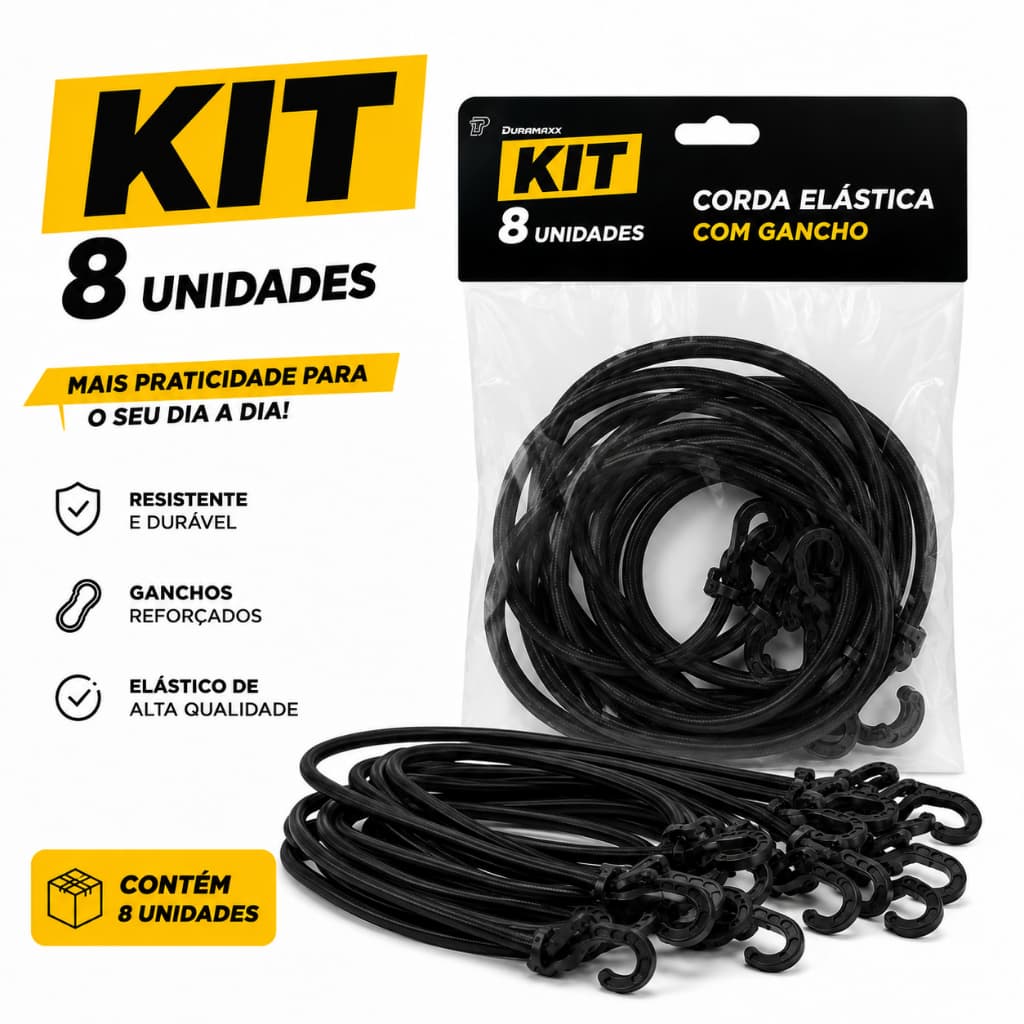 Kit 08 peças Corda Elástica Bagageiro Extensor Moto Bike Resistente Gancho Resistente
