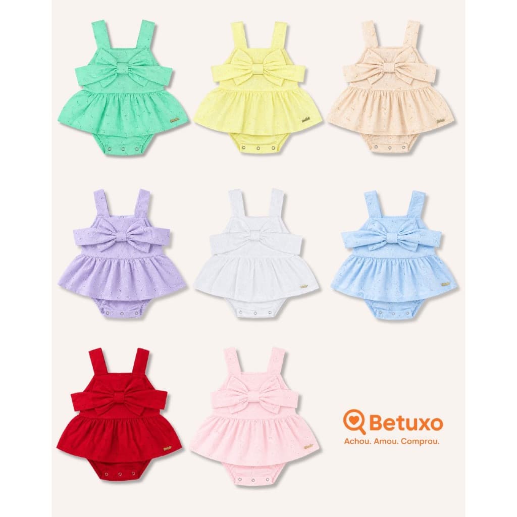 Body Saia Bebê Menina Lese Gaby Laise Roupa Infantil Mêsversário Algodão Festa Tamanhos P M G
