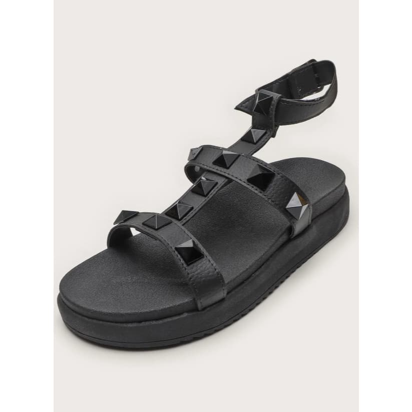 Sandália Papete Feminina Com Spikes Prateados Preto ou Branco Moda Primavera Verão