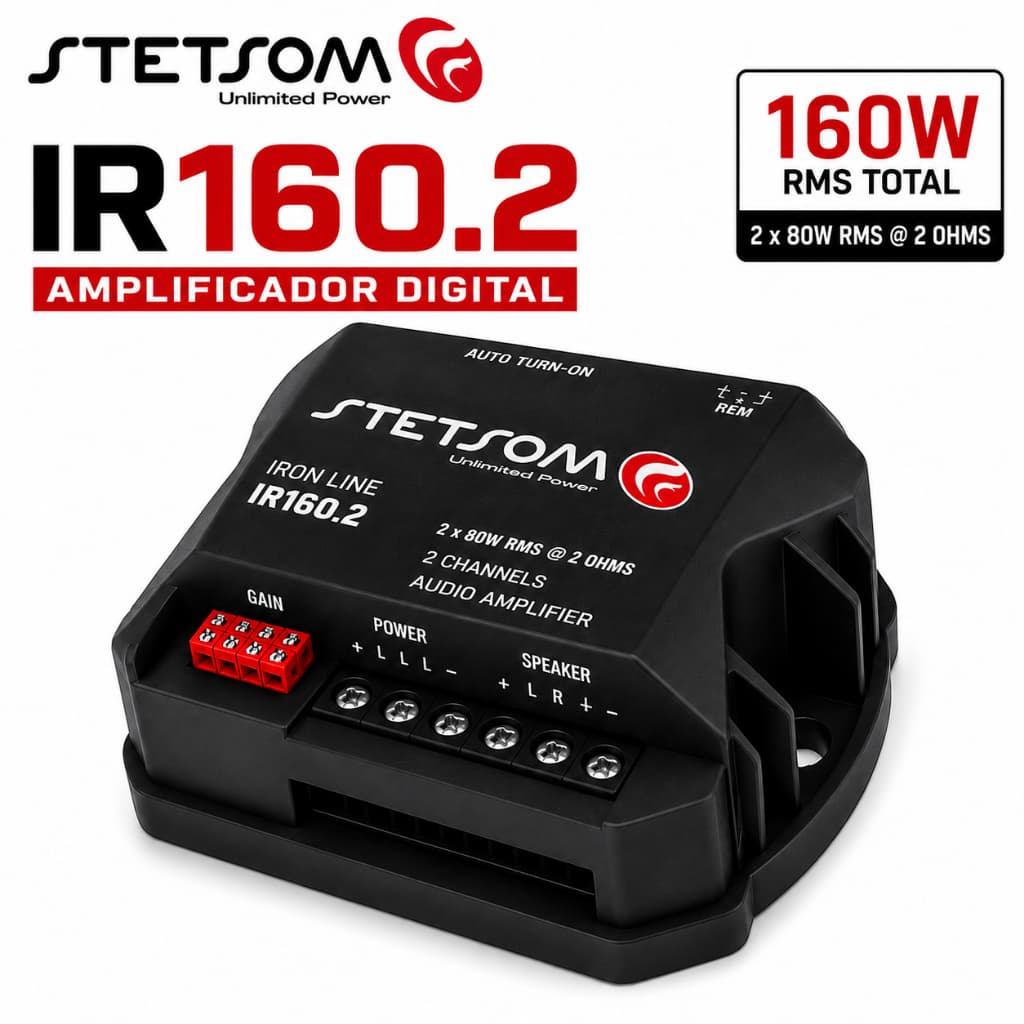 Amplificador Digital Stetsom IR160.2 160W RMS 2 Canais Som Automotivo