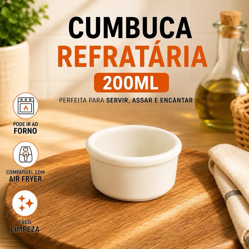 Cumbuca Bowl Tigela 200mL Porcelana Refratária Branca Forno e Mesa Ideal para Petiscos Patês Molhos