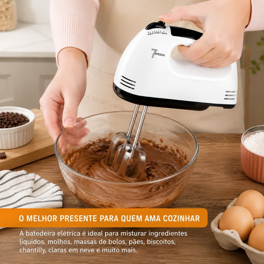 Batedeira Manual Elétrica 7 Velocidades Mixer para Massas Cremes e Sobremesas De Mão Batedor De Ovos