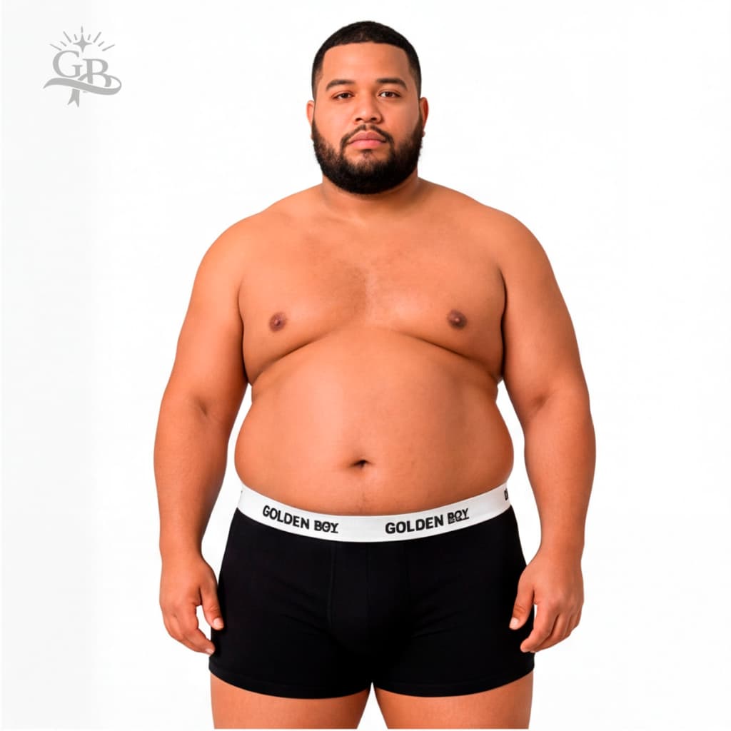 Cueca Boxer Plus Size Preta Lisa Básica Masculina Adulto Cós com Elástico e Forro de Algodão