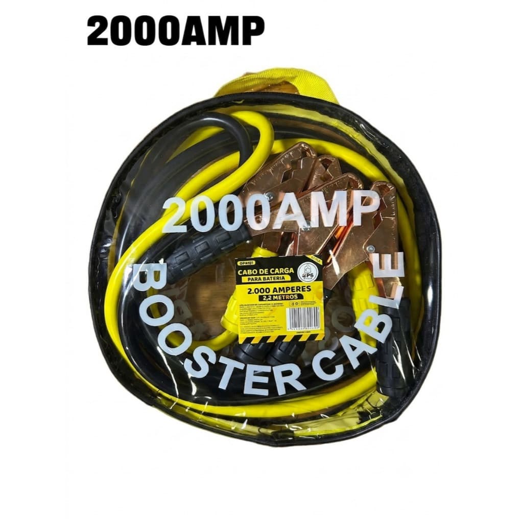 Cabo Auxiliar De Partida 2000AMP Com Garras Jacaré Acobreadas E Bolsa Organizadora Para Carro Moto E Caminhão