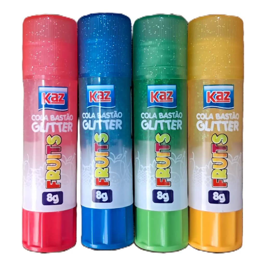 Kit 4 Cola Bastao Glitter Fruits Cheirinho Kaz Cor Sortida Escolar
