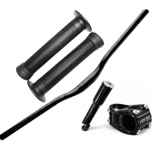 Guidão Curvo 700mm + Mesa Suporte Fox Pro 31.8mm + Adaptador + Manopla Gios 150mm Cores Bike Bicicleta