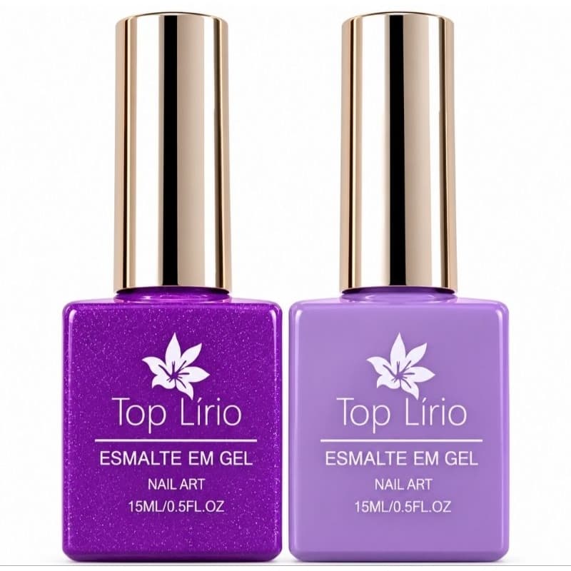 Kit 2 Esmaltes em Gel Top Lírio 15ml Roxo e Lilás Nail Art Alta Pigmentação para Unhas UV LED