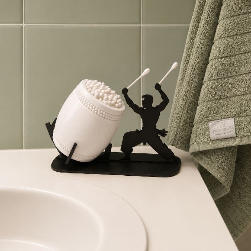 Porta Cotonete Decorativo Samurai Preto e Branco /Organizador para Banheiro Moderno Porta Cotonete de Mesa para Banheiro