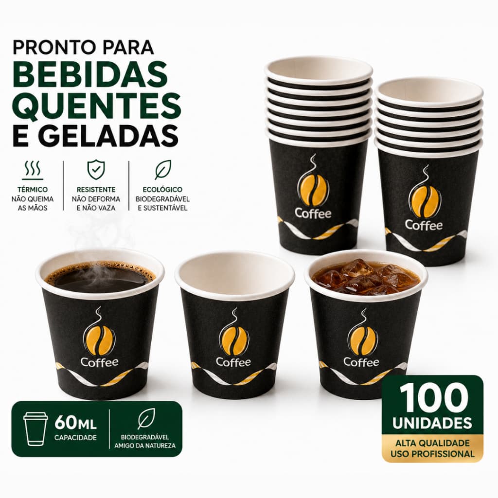 100 Copo Papel Chá Café Expresso 60ml Descartável Biodegradável Estampa Impressa Bebida Quentes Resistente Térmico