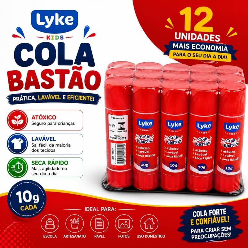 Caixa C/12 Unidade De Cola Bastão Cola Escolar E Artesanato 10g