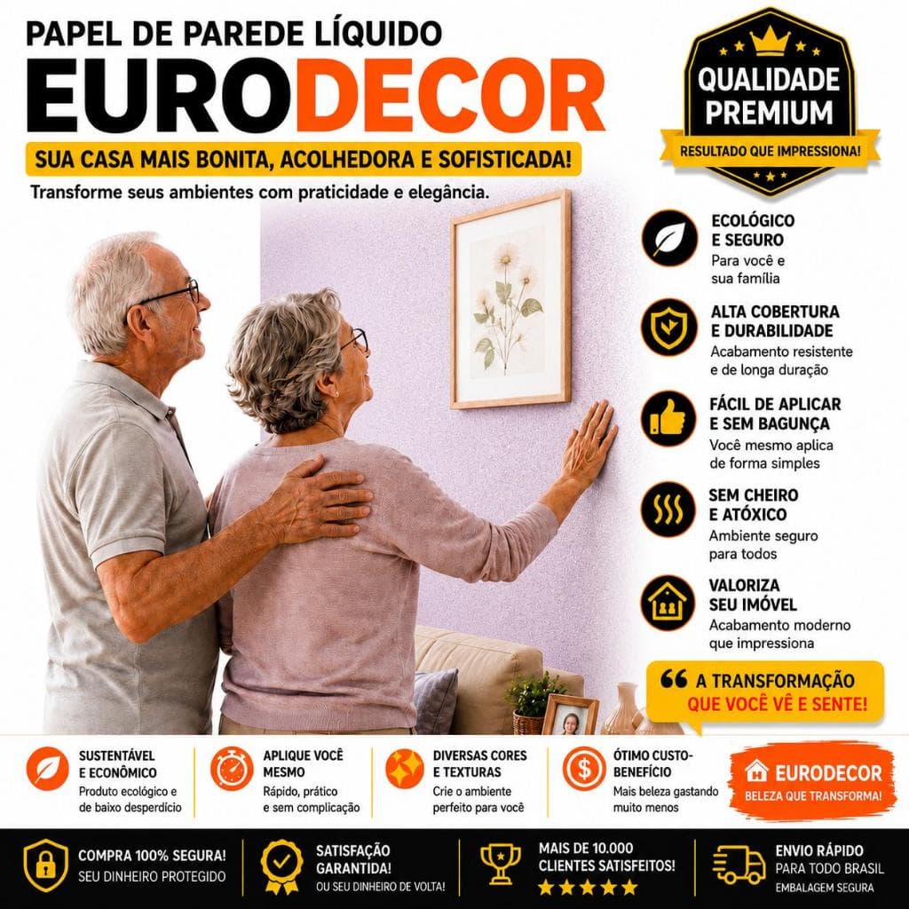Eurodecor Papel de Parede Líquido de 1Kg Faz 5m² Várias Cores para Decoração com Embalagens Pequenas