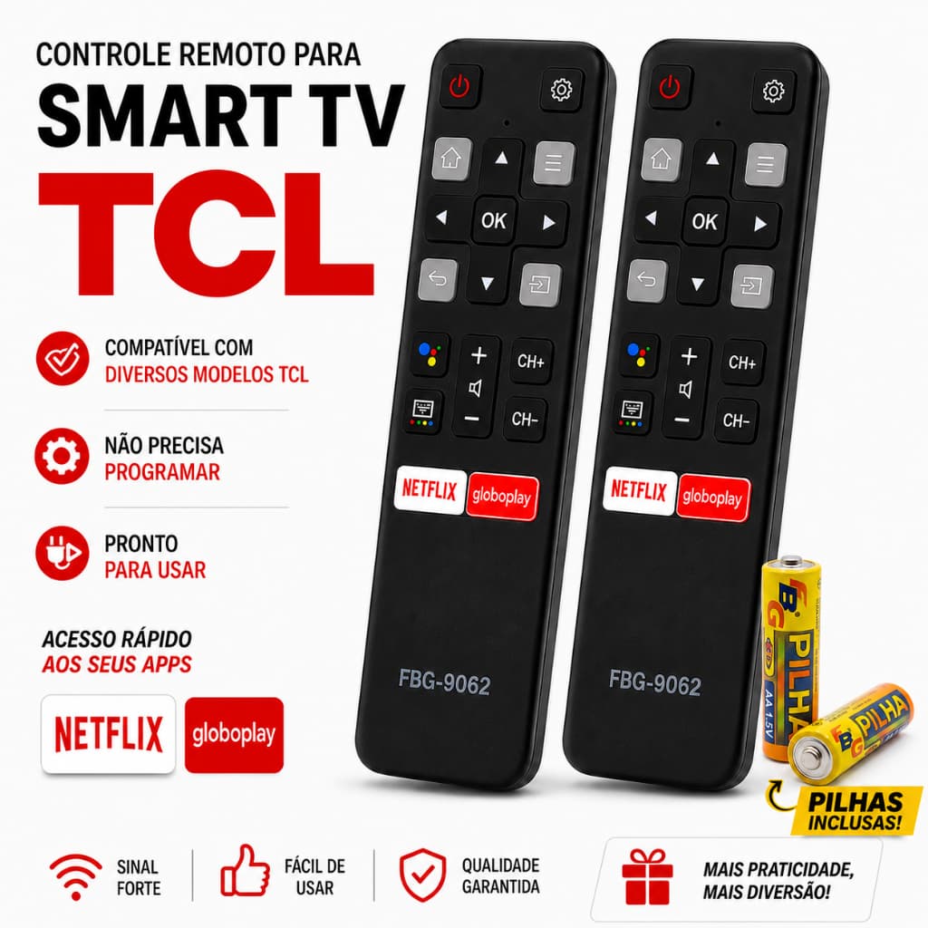 Kit Controle Remoto Compatível TCL Smart Tv Botões Rápidos com Pilhas Inclusas ENVIO IMEDIATO
