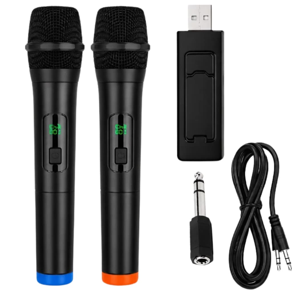 Microfone Duplo Sem Fio UHF Profissional Recarregável para Karaokê Shows e Eventos