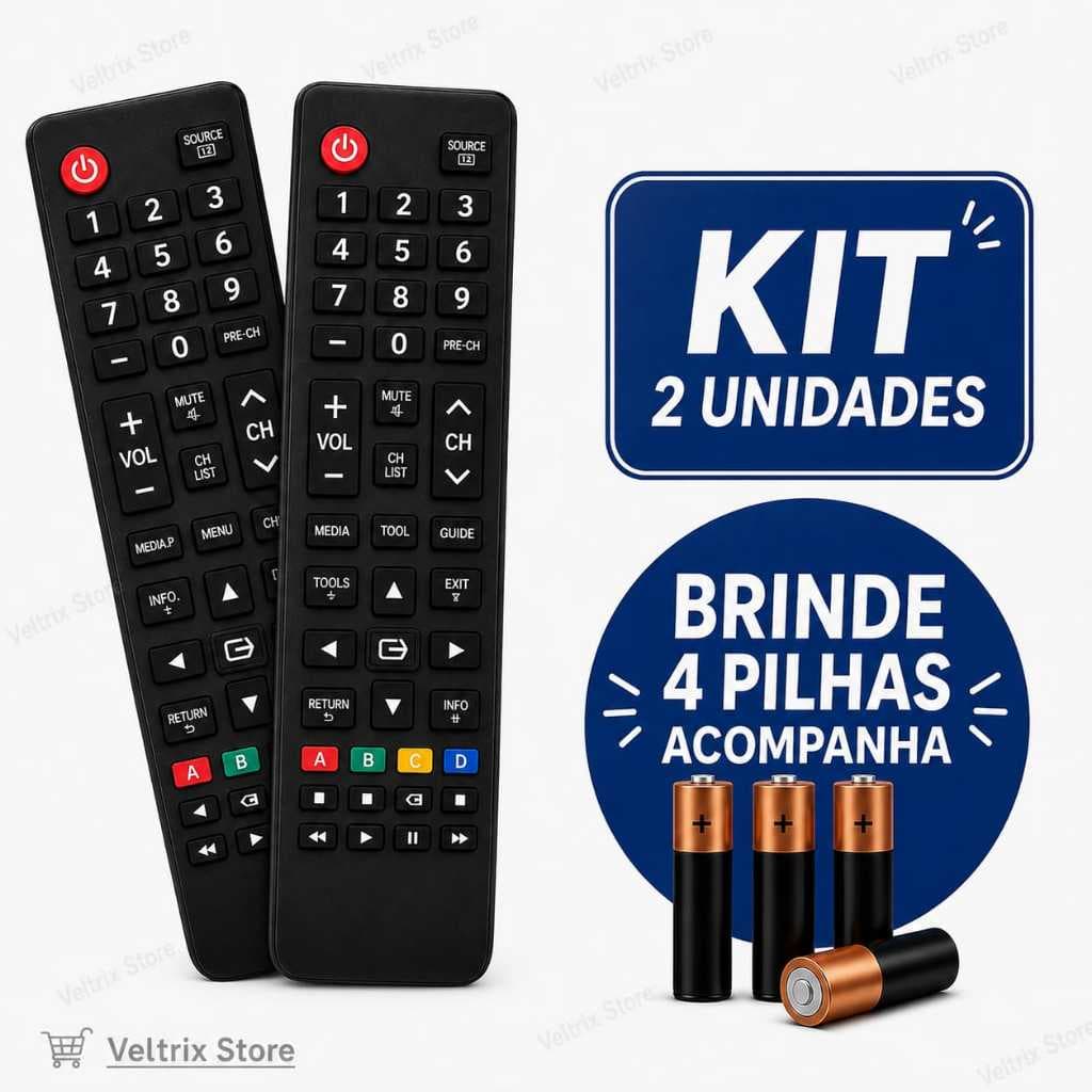 Kit Controle Remoto Compatível Samsung Smart TV com Pilhas Inclusas Pronto para Uso
