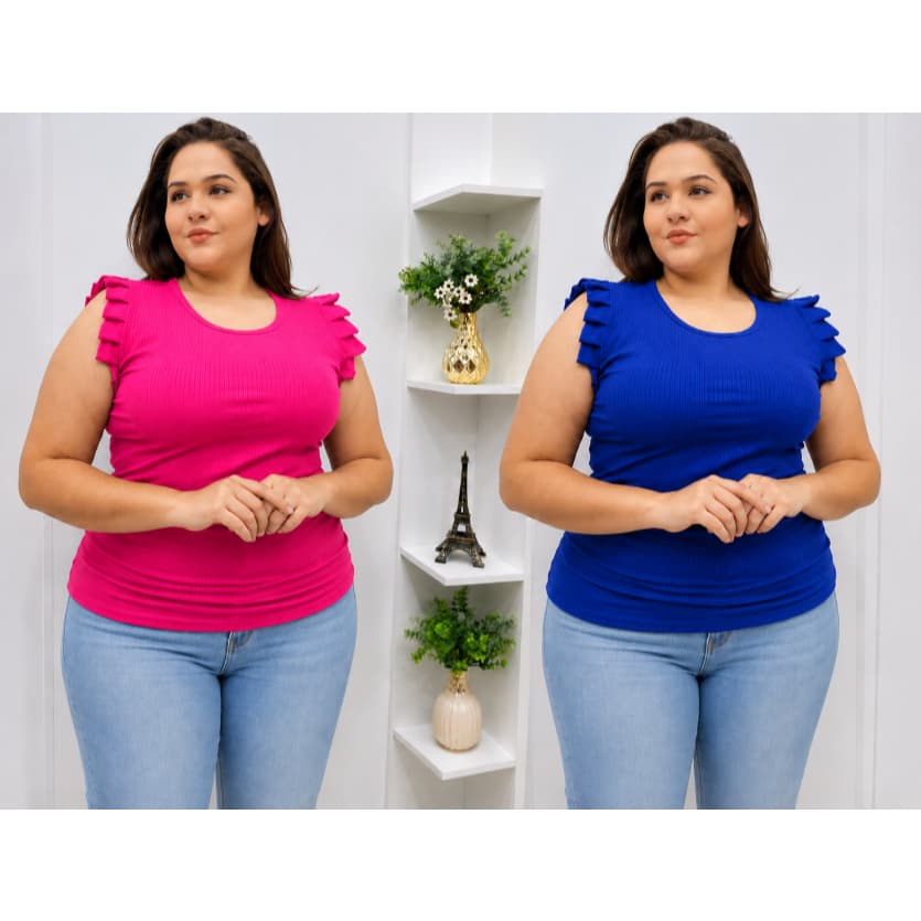 Kit 2 Blusas Manga babado blogueira Plus Size