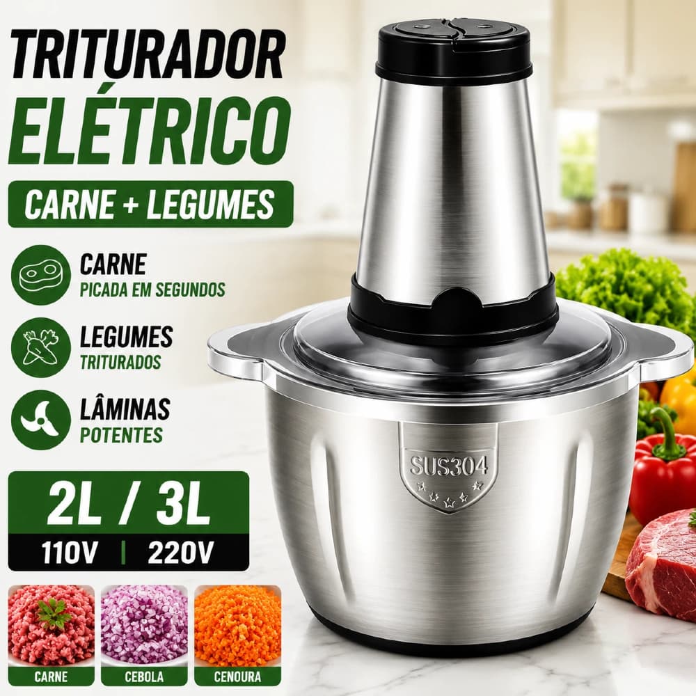 2/3 Litro Triturador De Alimentos Carne e Legumes Multiprocessador Elétrico 2 Modos 110/220V Fácil De Limpar
