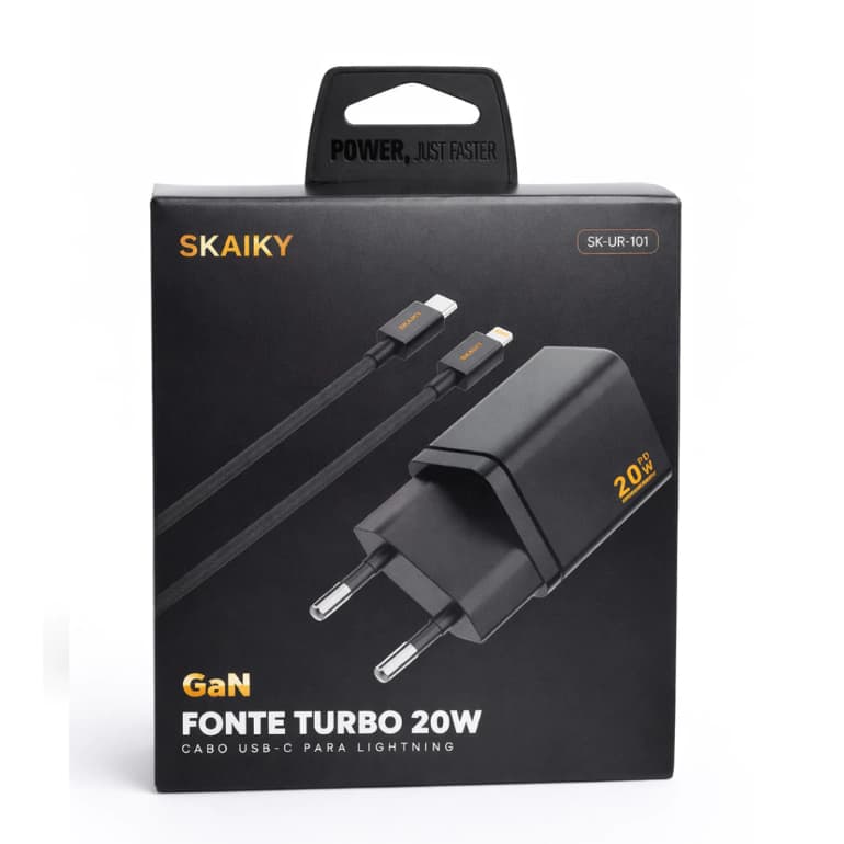 Fonte Turbo 20W + Cabo USB-C para Lightning Fio Trançado Linha Premium Skaiky