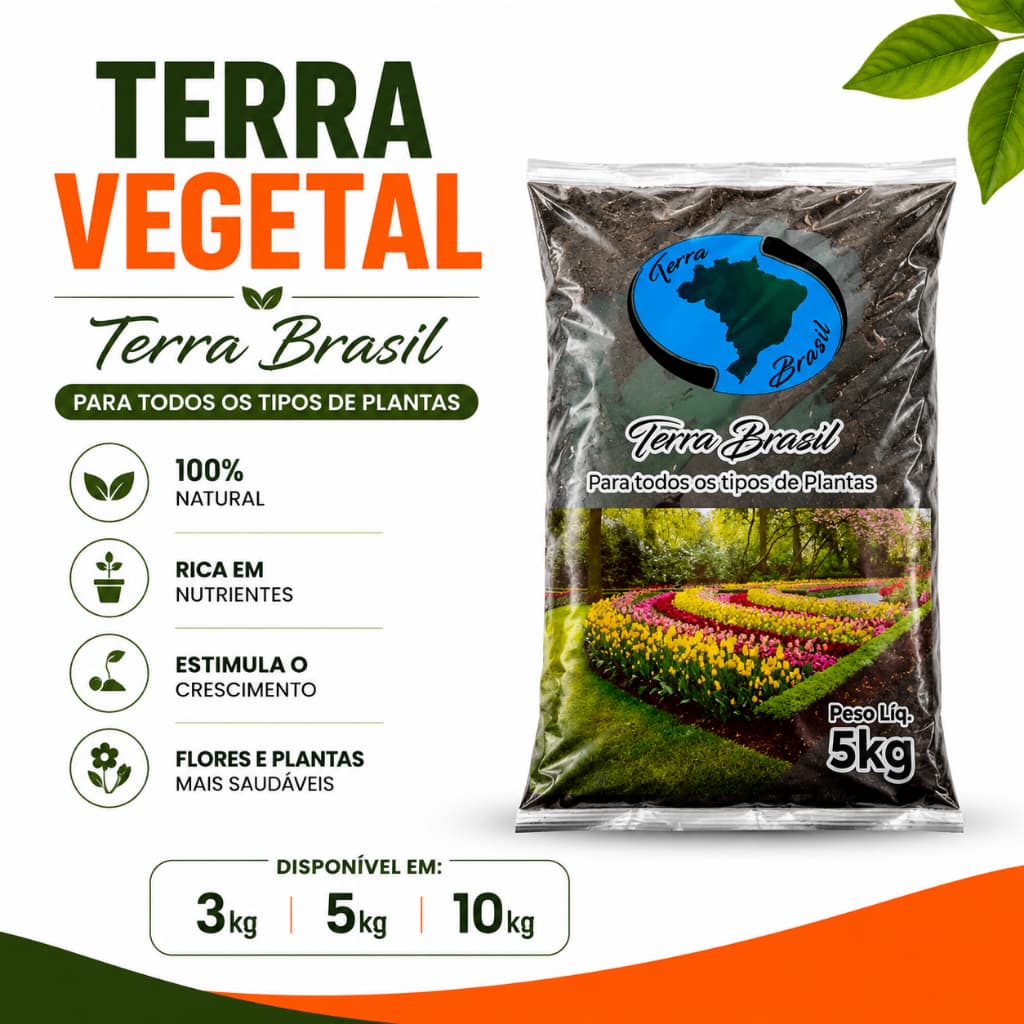 Terra Vegetal Adubada Para Plantas Vasos Jardim Horta - 3kg 5kg 10kg