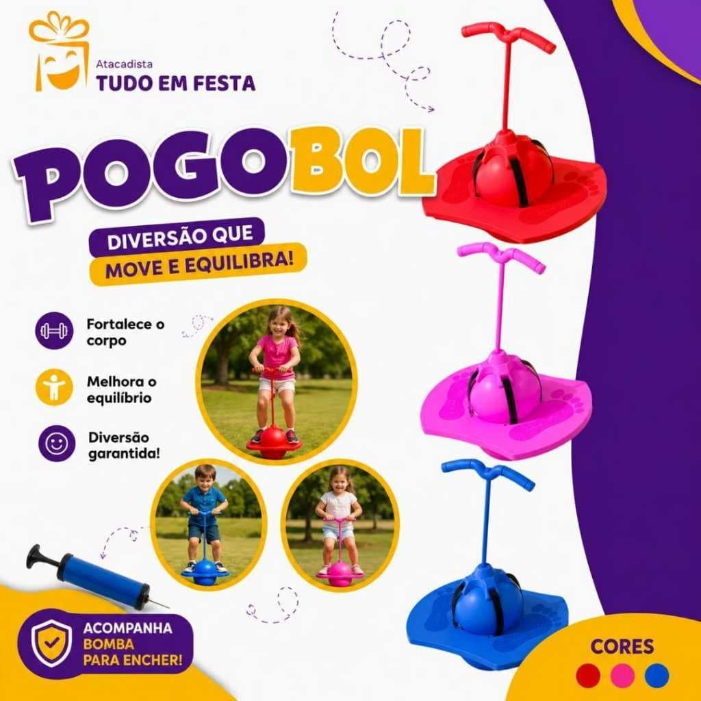Bola Pula Pula Pogobol Brinquedo Bola De Equilíbrio Inflável Com Alça Infantil  + Bomba