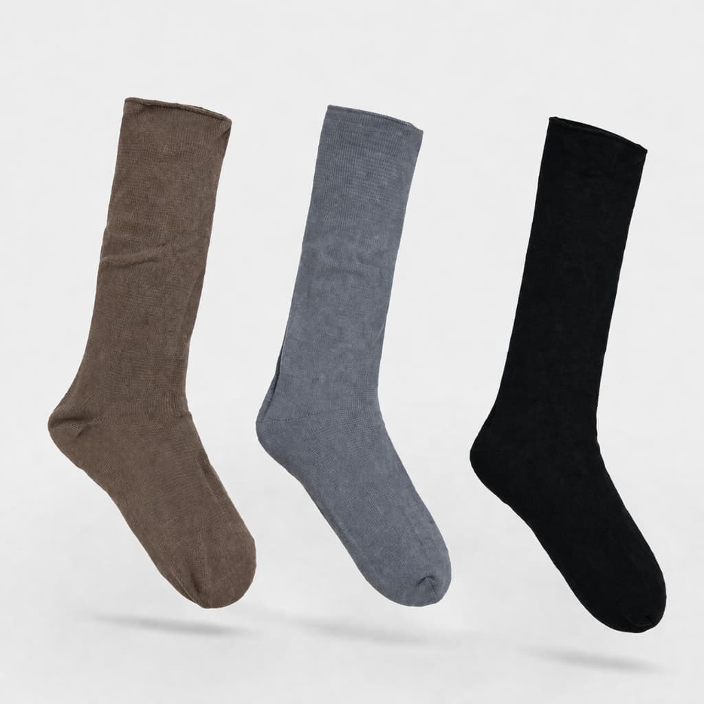 Kit 3 Pares Meia Social Masculina Confortável Cano Alto Para Trabalho e Uso Diário Cores Neutras