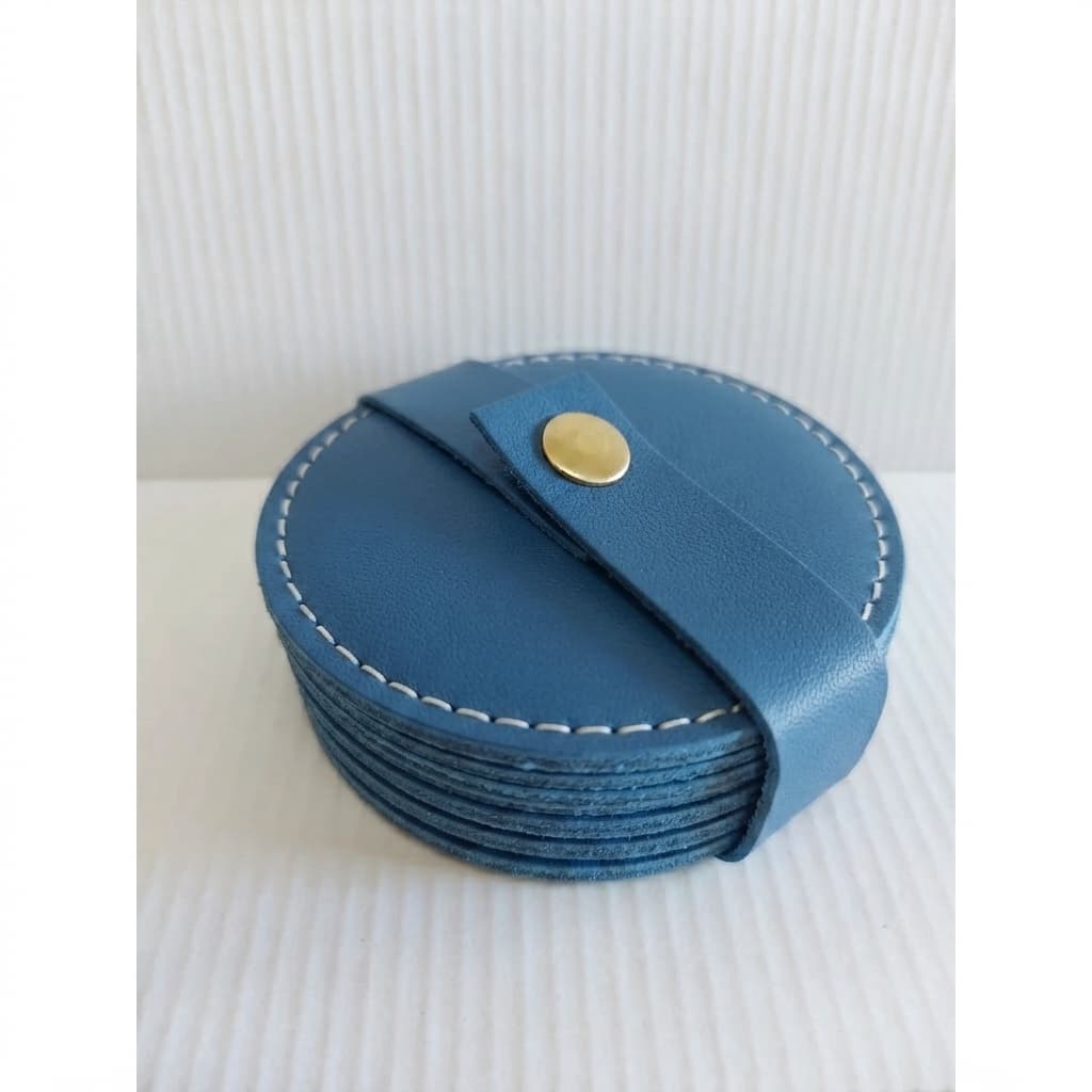 Porta Copos Kit 6 Conjunto de Couro Ecologico Bolacha Para Copo Chopp, café,mesa,Material Premium Costurado Dupla Face