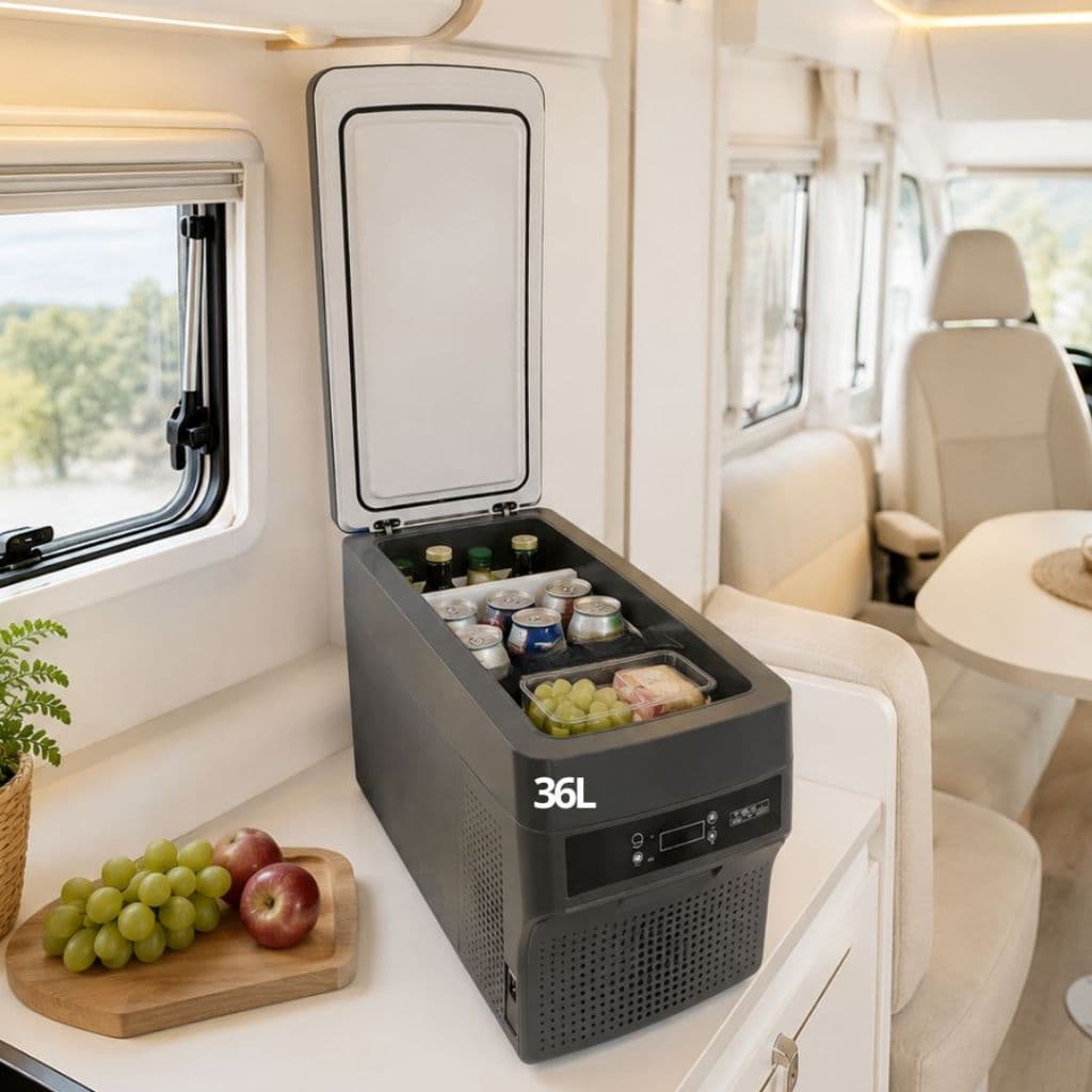 Mini Geladeira Portátil 36 Litros 12V/24V 110v/220v Caminhão Ônibus Van Camping Barco Lancha Pesca