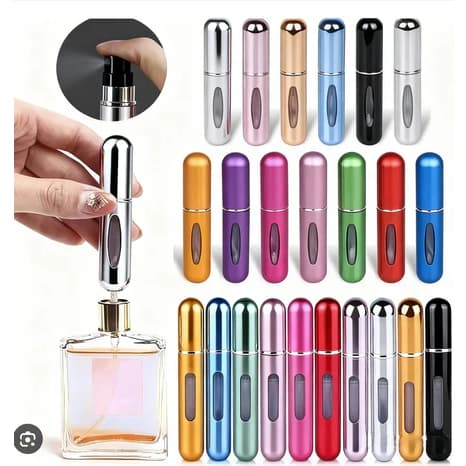 Kit Conjunto Mini Sprays de Perfume Recarregáveis 5ml – Frascos Portáteis para Viagem e Dia a Dia