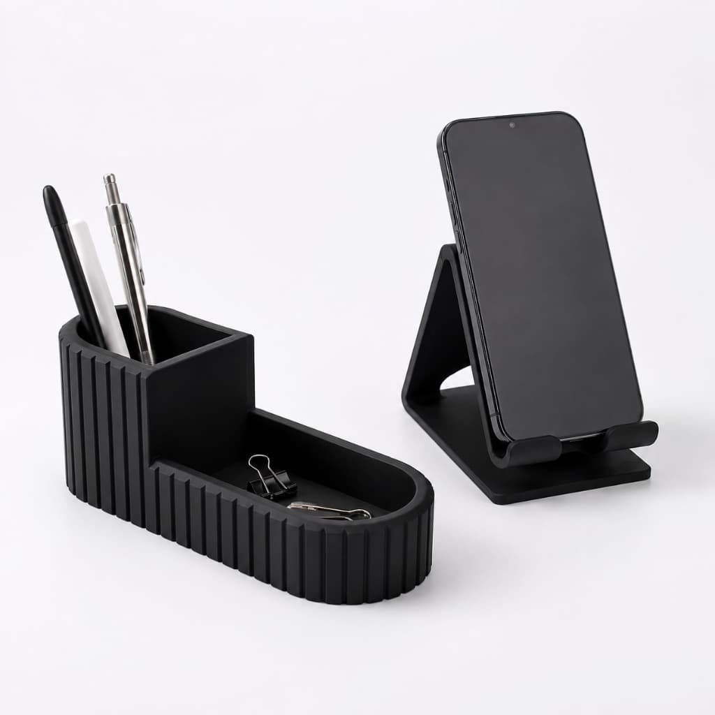Kit Organizador de Mesa Porta Canetas + Suporte para Celular Escritório Home Office Moderno Minimalista