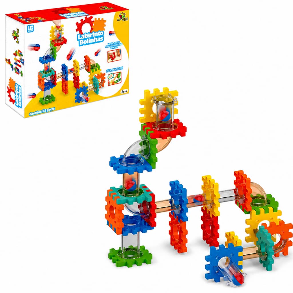 Bloco de Montar Pista Labirinto Bolinhas 52 Peças Brinquedo Infantil
