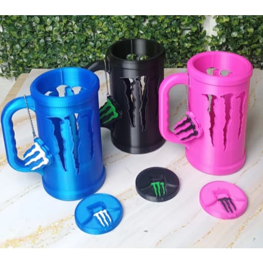 Kit Porta Lata Monster 3 em 1 Com Tampa e Abridor | Porta Energia Térmico