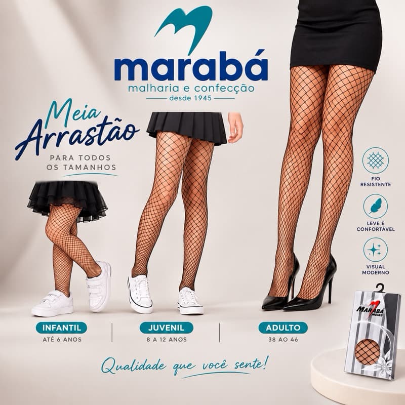 Meia Calça Arrastão Feminina Marabá Original Rede Adulto Juvenil Infantil Preta Branca Rosa Vermelha
