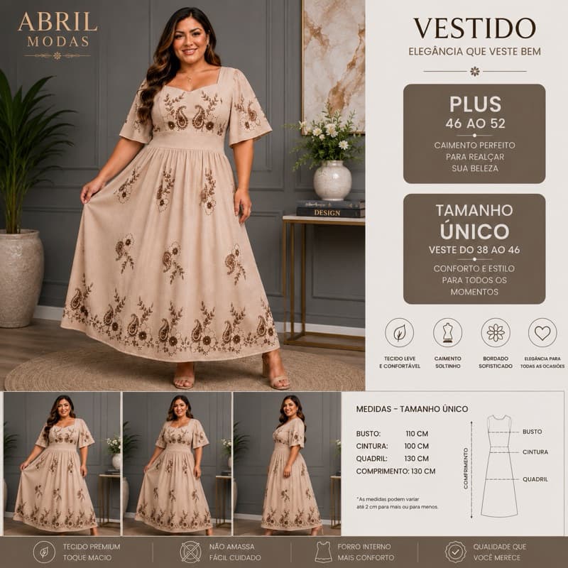 Vestido moda evangélica elegante luxo duna bordado maravilhoso