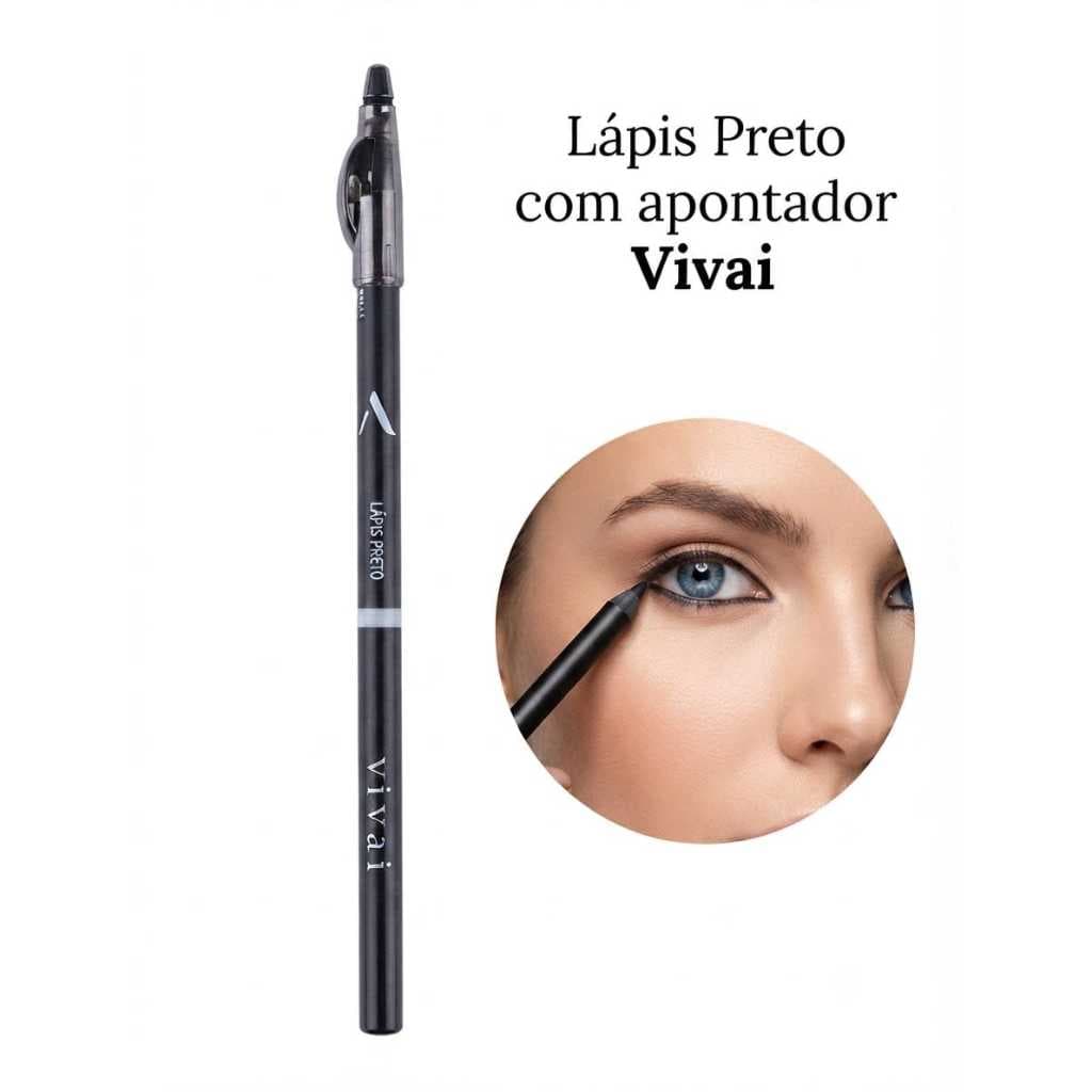 Kit 6 Lápis de Olho Delineador Preto com Apontador Vivai Alta Pigmentação