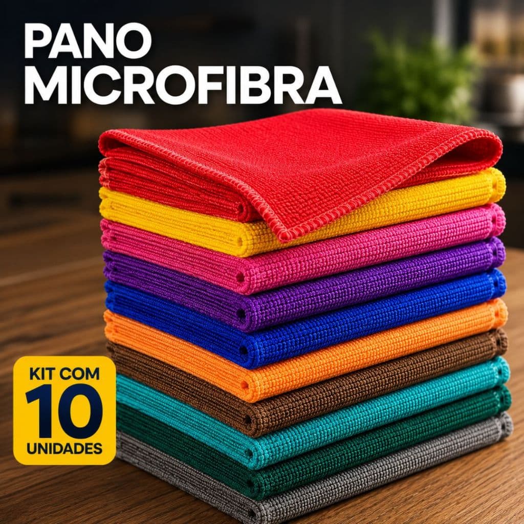Kit 10 Panos De Limpeza Microfibra 30x30 cm Grande com Alta Absorção Multiuso Limpa Casa Vidro Carro
