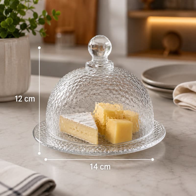Prato para Doces Mini Queijeira de Vidro 14x10 Martelado | Elegância para Servir e Conservar