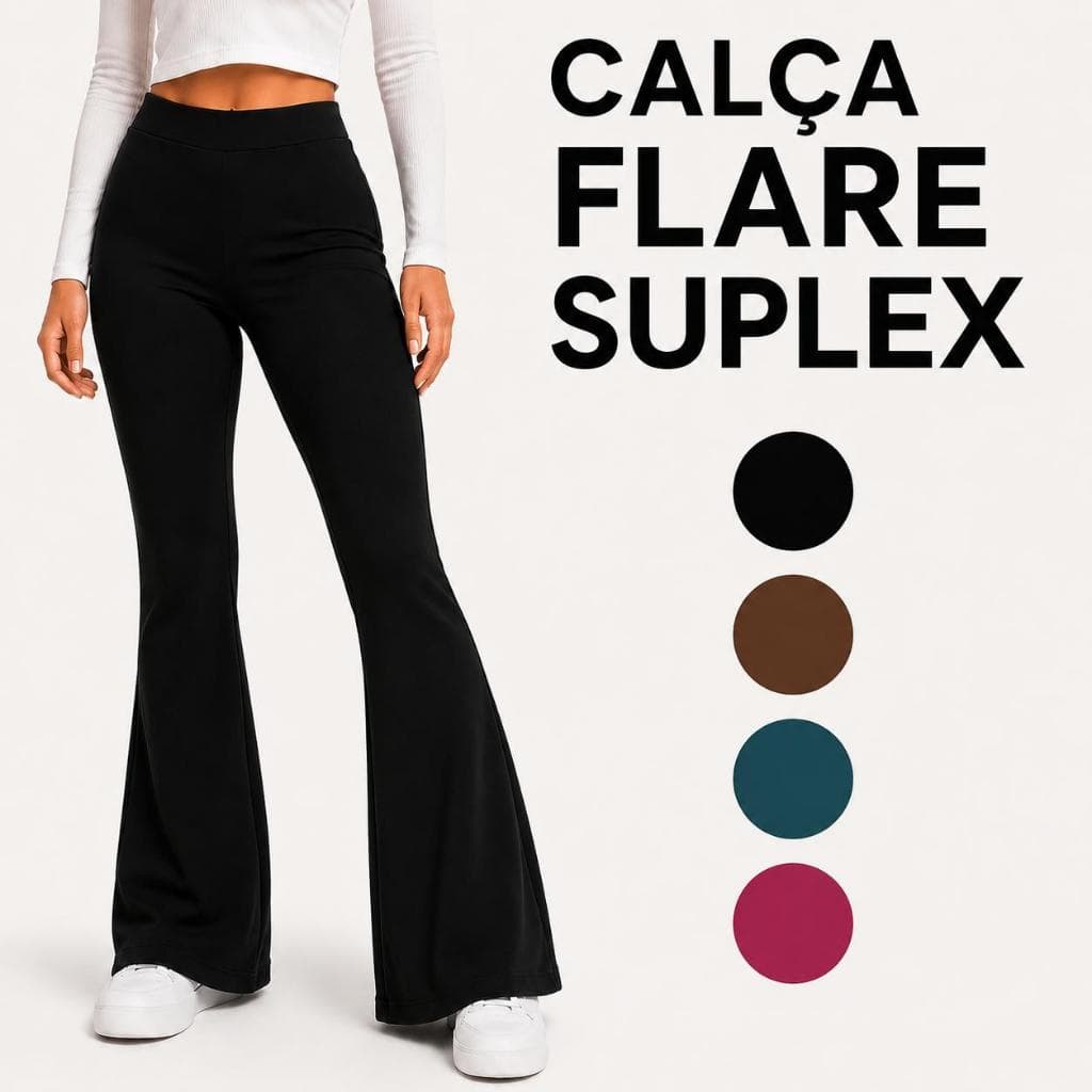 Calça Flare Feminina Suplex Cintura Alta Sem transparência Boca de sino Calça Bailarina