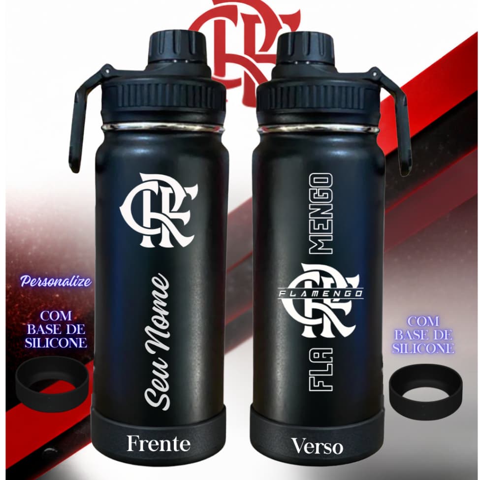 Garrafa Termica Inox Personalizada Flamengo Frente e Verso com Seu Nome 800ml