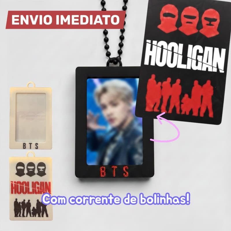 Photocard Holder BTS Hooligan Porta Photocard K-Pop com Corrente de Bolinhas