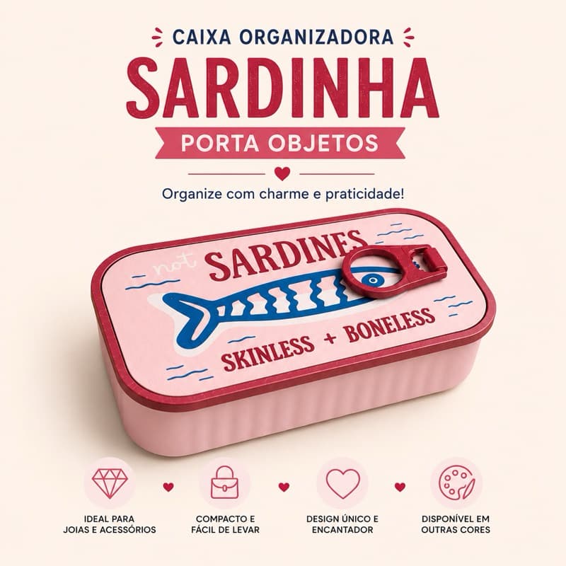 Caixa Organizadora Sardinha Porta Objetos Porta Fone Porta Clips
