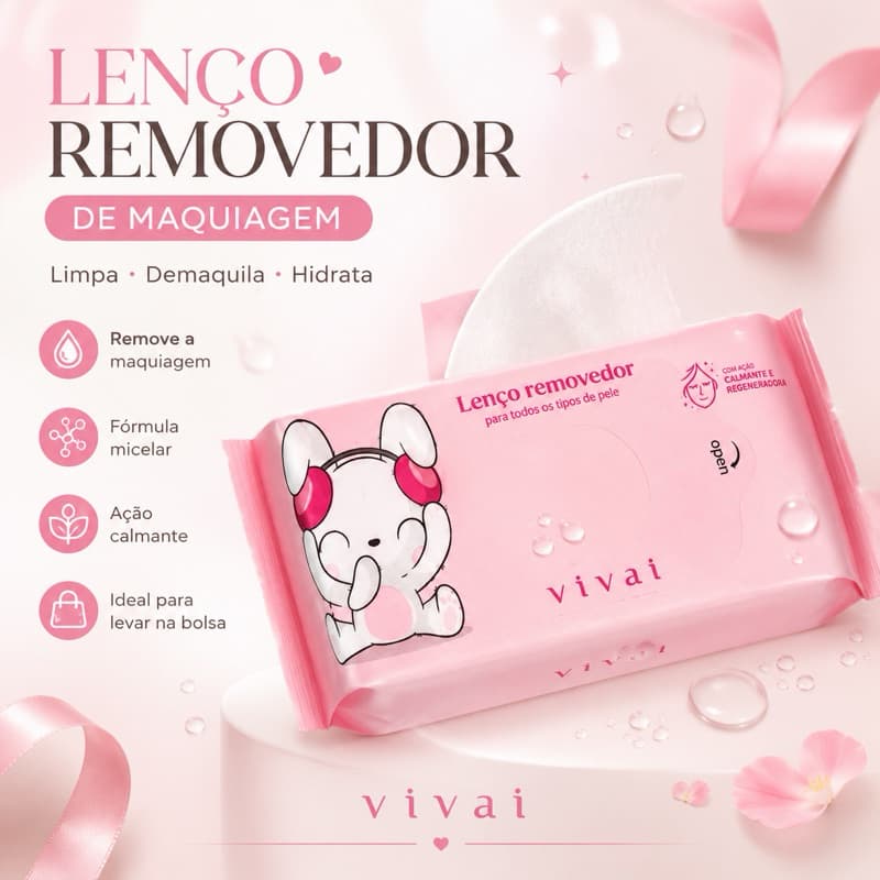 Lenço Removedor de Maquiagem Vivai Original Micelar Demaquilante Todos os Tipos de Pele