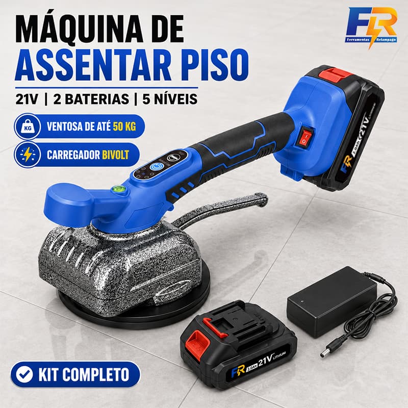 Máquina de Assentar Piso Porcelanato 21V 600W com Ventosa Vibratória 5 Níveis e 2 Baterias