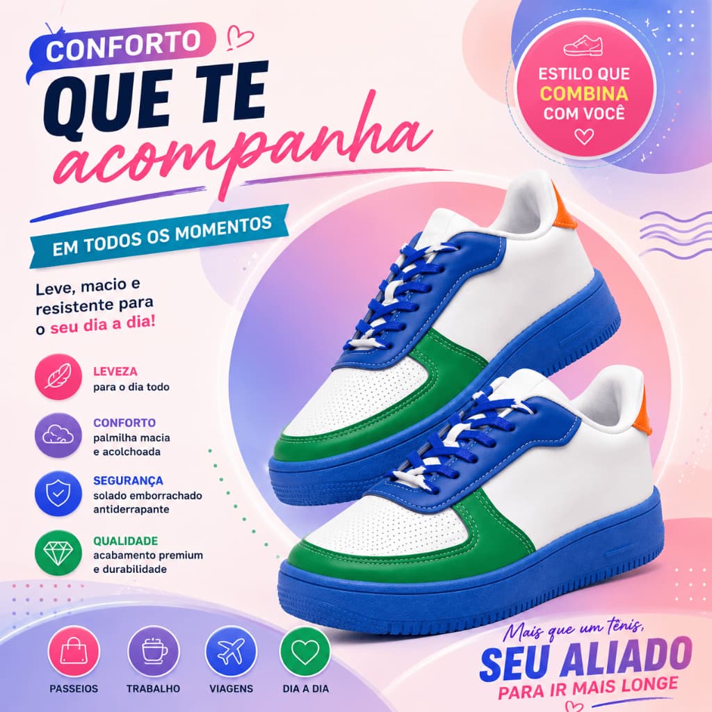 Tênis Casual Unissex Branco Confortável Leve Dia a Dia Macio Passeio Trabalho Escola Urbano 36 ao 42