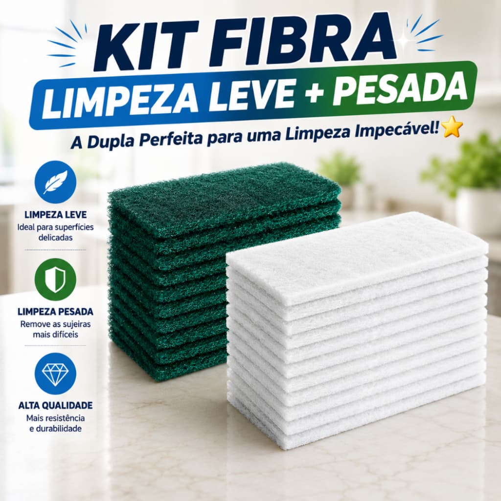 Fibras De limpeza Leve e Pesada - Uso Doméstico e Profissional Kit 20