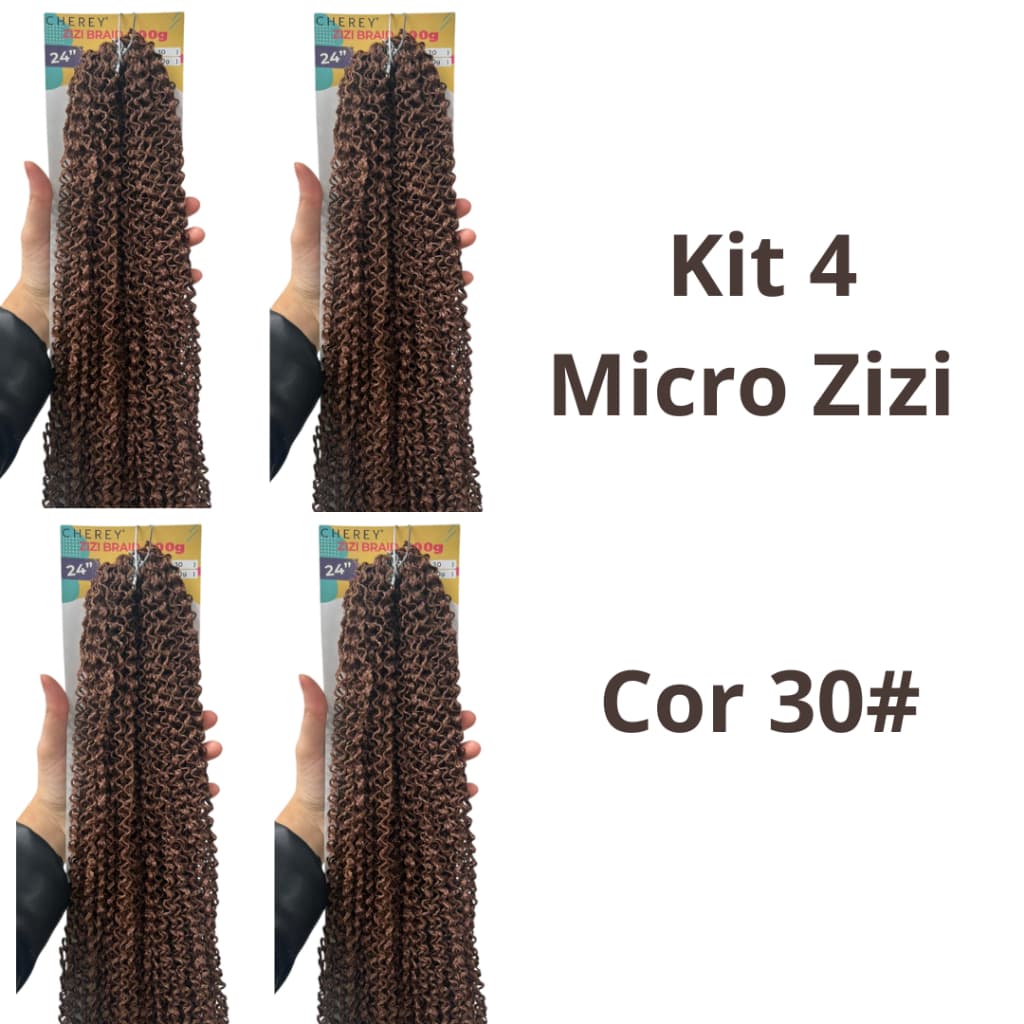 kit 4 Cabelo Miojinho (Cor 30 Mel Escuro) 400G Tranças Micro Zizi Kanekalon Pronto Para Trançar